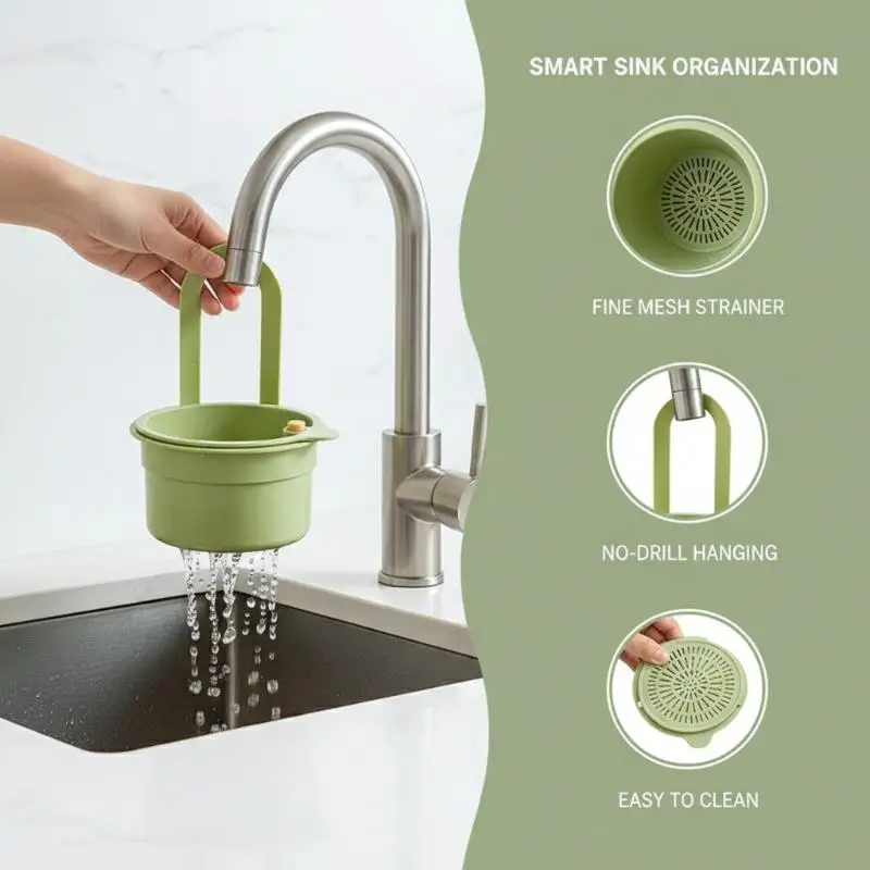 1Pcs Hangable Sink Drain Basket With Separate Filter Press Pour Design For Kitchen Vegetable Food Draining