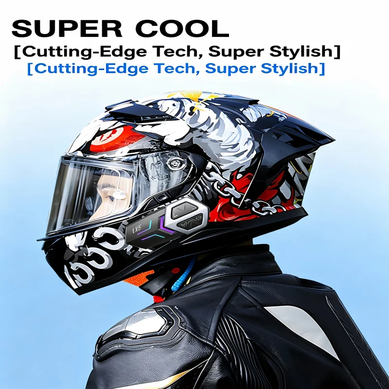 Motorcycle Helmet Intercom LX5 MESH 10 Riders Dual QCC5.3 Chip IP67 Waterproof Bluetooth Helmet Headset Wireless Moto Interphone