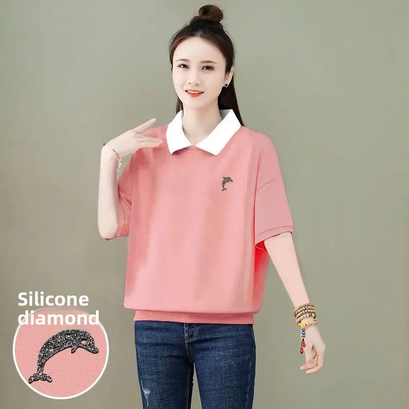 Damska bluza na wiosnę i lato, luźna, uniwersalna, odmładzająca, plus size, top.