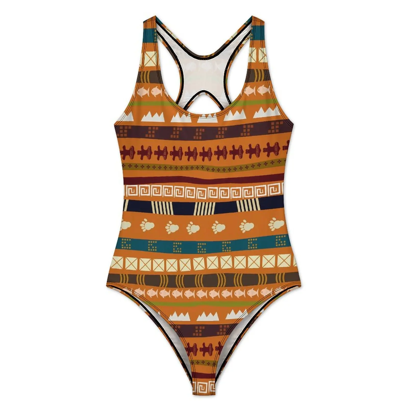 Vintage Tribal Swimsuit Sexy Ethnic Abstract Woman Swimwear One Piece Sweet Bodysuit Holiday Push Up Hollow Out Beach Outfits