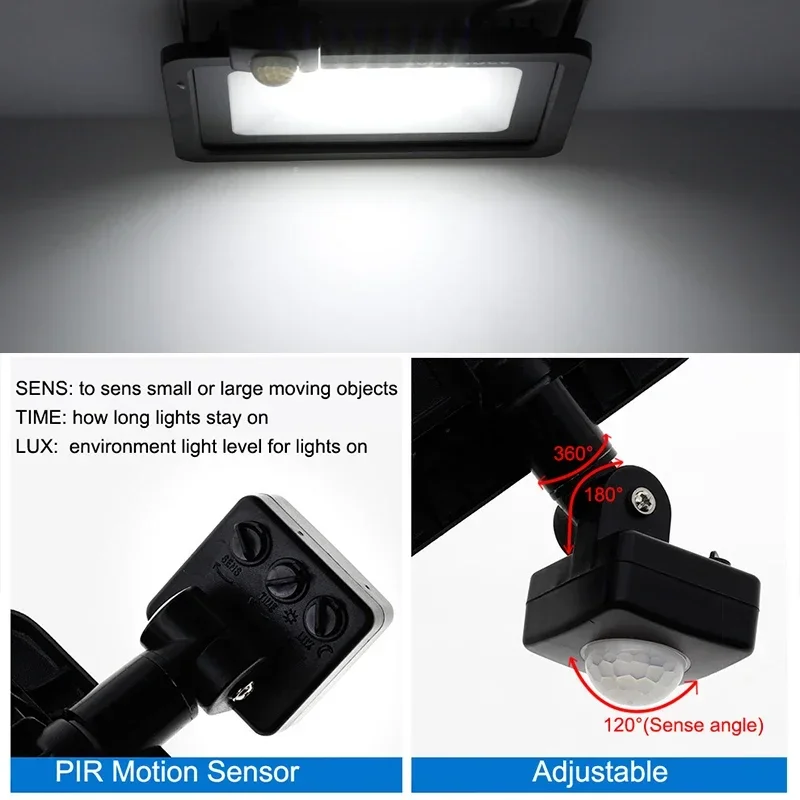 LED PIR Motion Sensor Floodlight Outdoor Wall Light White Light 100W 50W 30W 20W 10W IP66 Wodoodporny reflektor LED do ogrodu