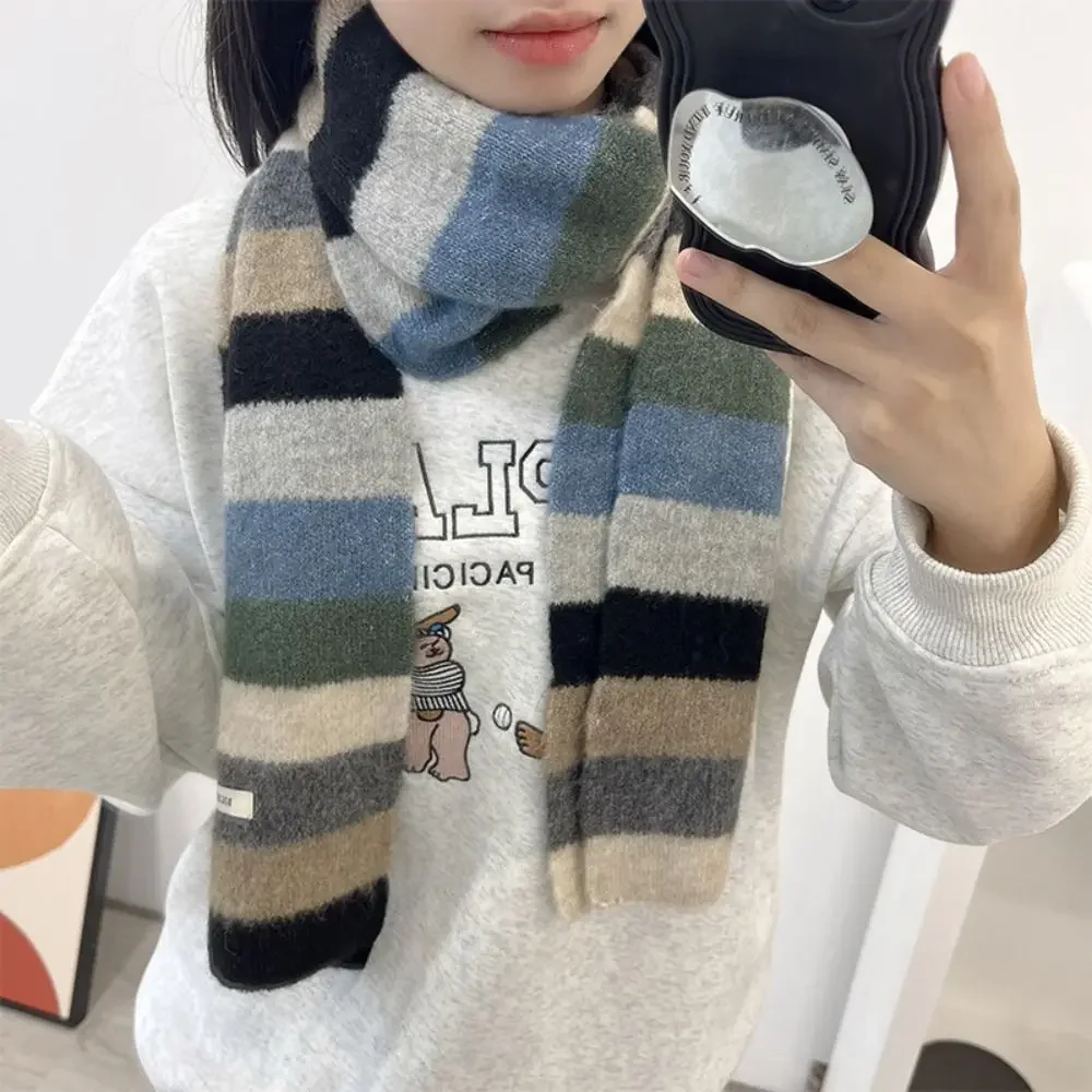 Syal Garis Pelangi Bungkus Hangat Aksesori Pakaian Bordir Huruf Syal Gaya Korea Bandana Pashmina Merek Mewah