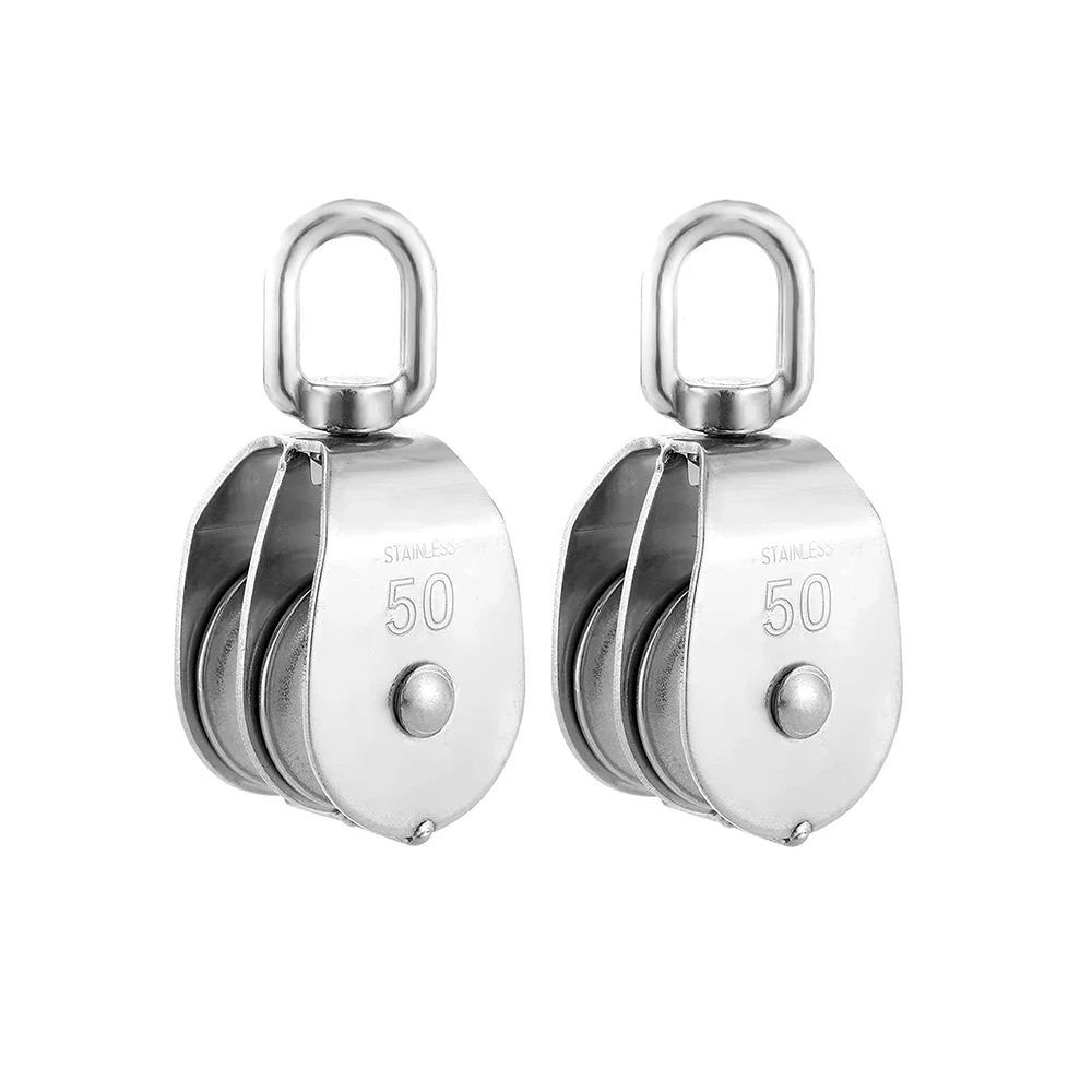 1PC Double Pulley Swivel Block 304 Stainless Steel Heavy Duty Wire Rope Lifting Swivel Hook Heavy Lifting Rigging M20/25/32/50