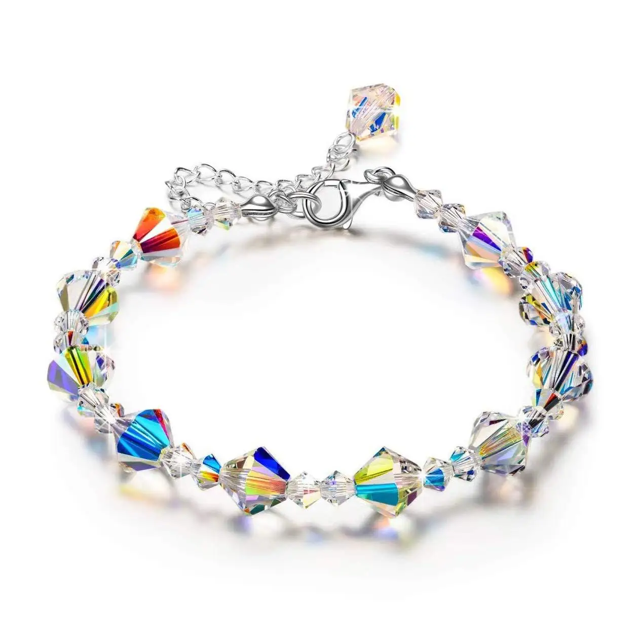 Northern Lights Elements Adjustable Chain Bracelet for Girls Gift Glass Bracelet Crystal Square Bead Bracelet