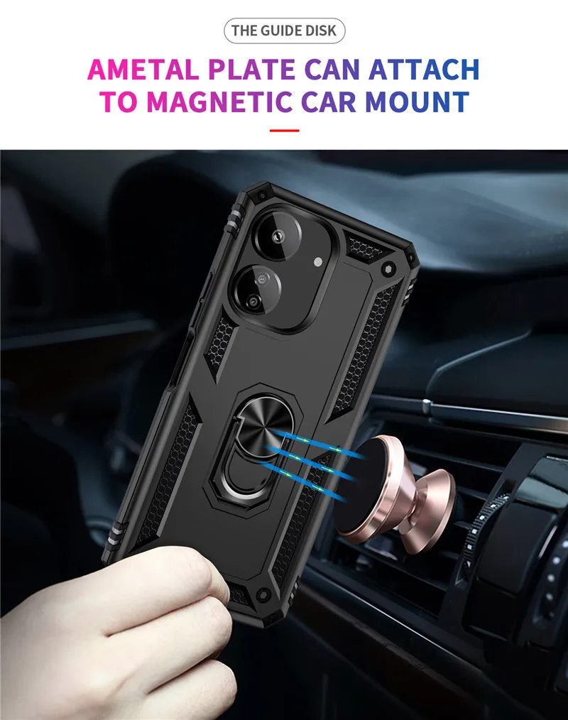 For Xiaomi Redmi 13C Case Magnetic Metal Ring Holder Shockproof Armor Cover For Poko Little Poco C65 C 65 PocoC65 Redmi13C 13 C