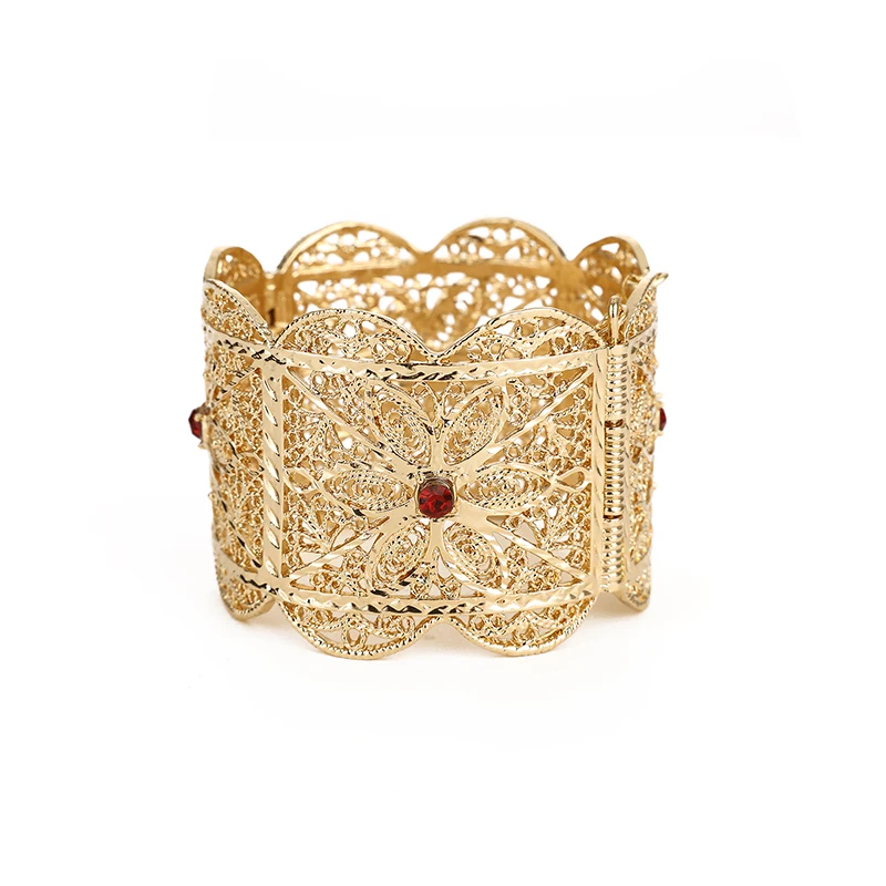 جزائرية العروس مجوهرات الزفاف موضة العربية العرقية نمط الإسورة الذهبي الجوف خارج Lacework الكفة سوار الحاضر