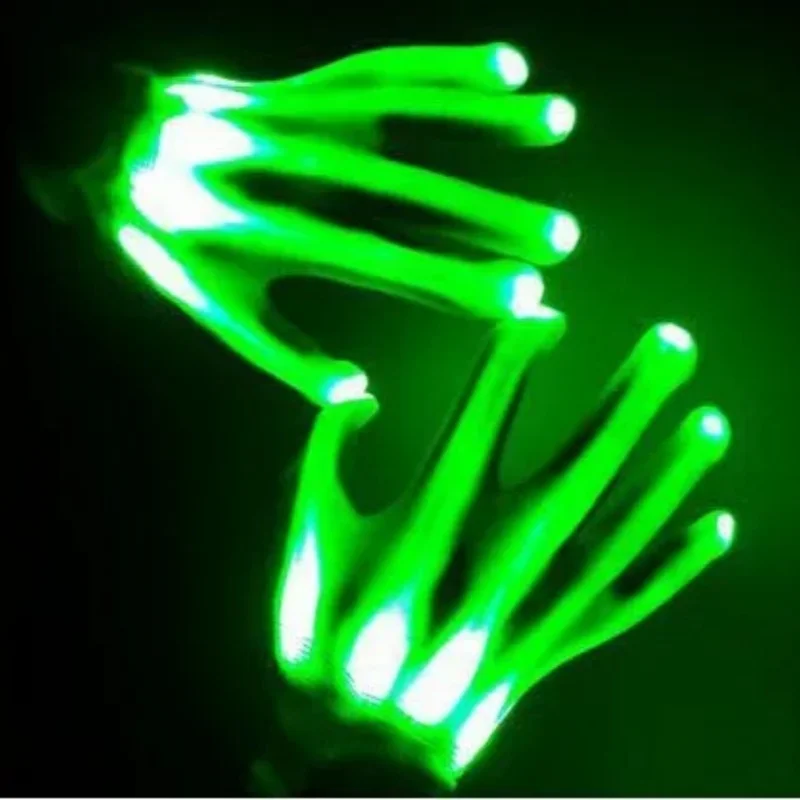 LED Gloves Neon Guantes Glowing Halloween Party Light Props Luminous Flashing Skull Gloves Stage Costume Supplies