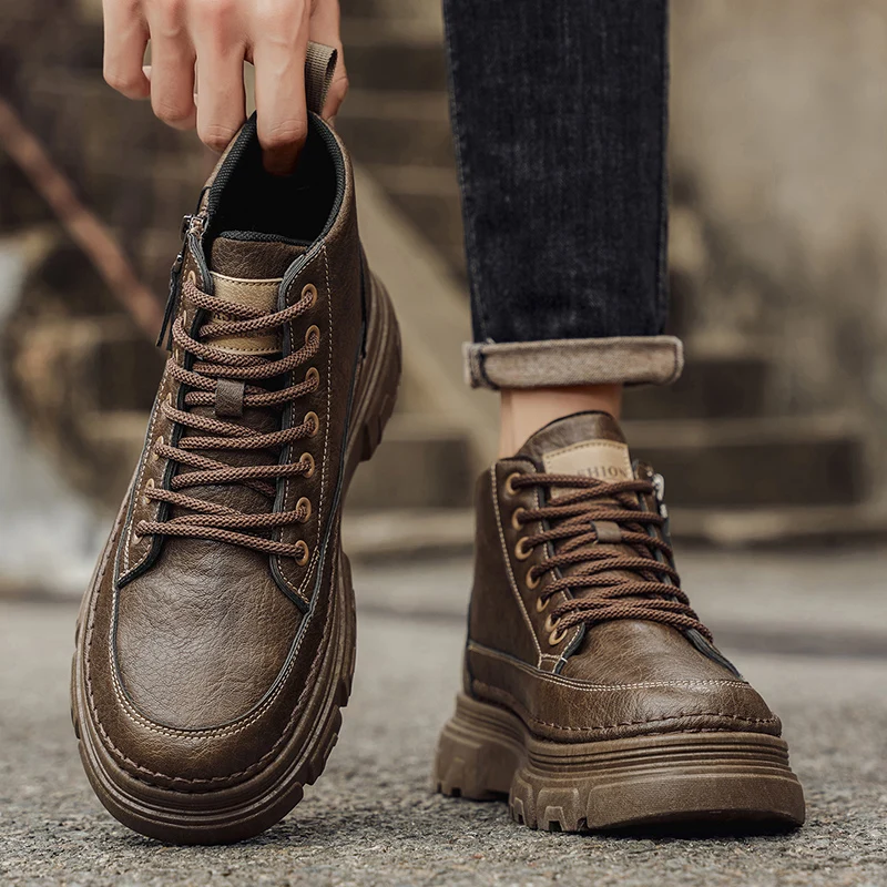 Men's new casual fashion four season high top casual boots outdoor thick sole anti slip wear-resistant commuting workwear boots