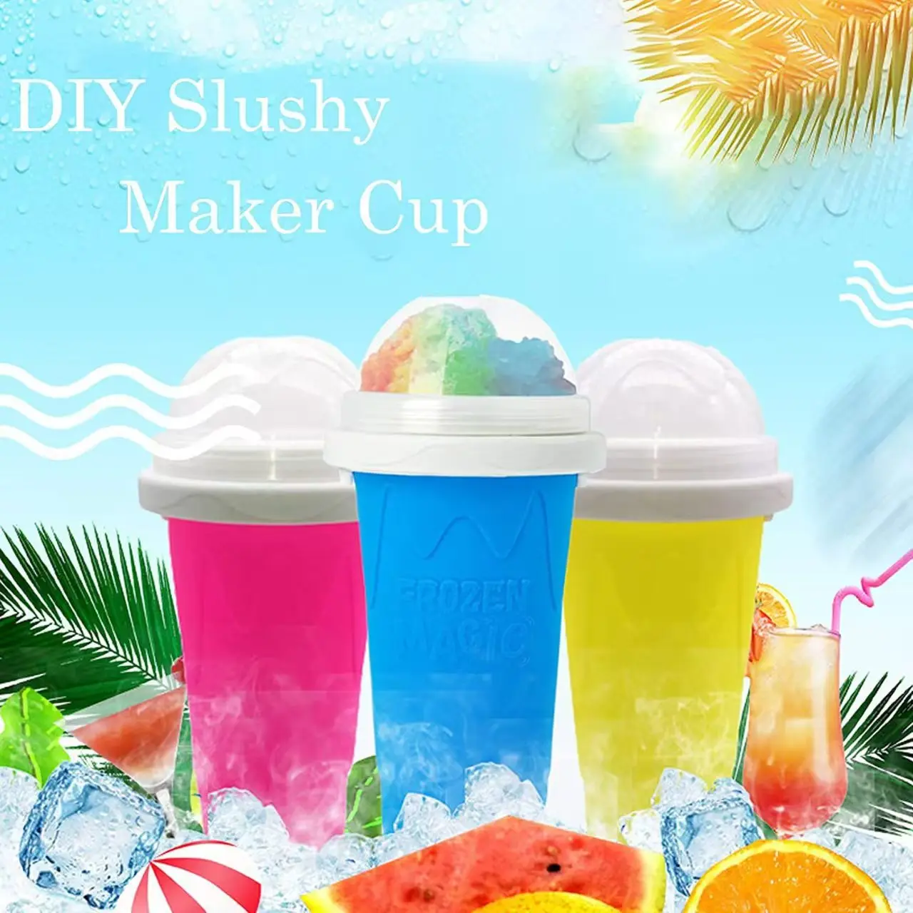 Frozen Magic Slushy Cup Quick Freeze DIY Smoothie Ice Cream Maker Cup With Spoon
