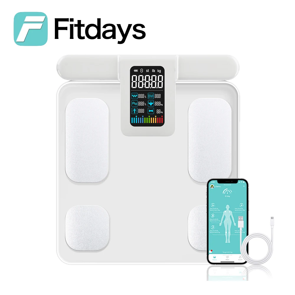 Fitdays Smart Scale for Body Weight and Fat, 8 Electrode Full Body Scales with BMI, Body Fat, Muscle Mass, Handle Digital Displa