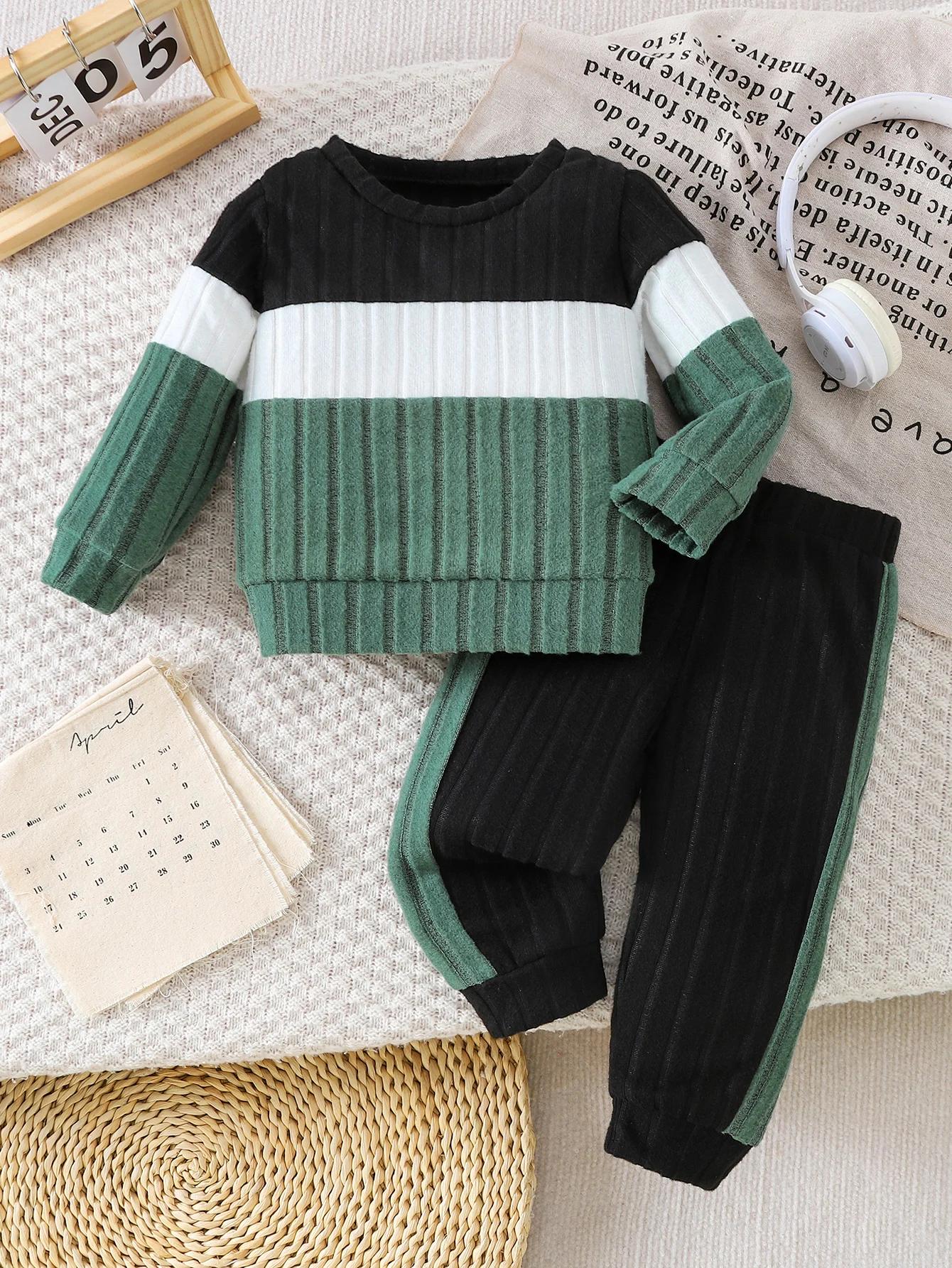 6M-24M Baby Boys 2Pcs Outfit Color Block Striped Long Sleeve Top Side Stripe Jogger Pants Toddler Fall Casual Tracksuit Set