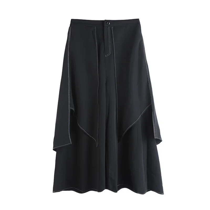 European Style Autumn Winter Loose Wide Leg Pants Fake Two-Piece White Line Long Trousers Street Fashion plus Size Casual Pants