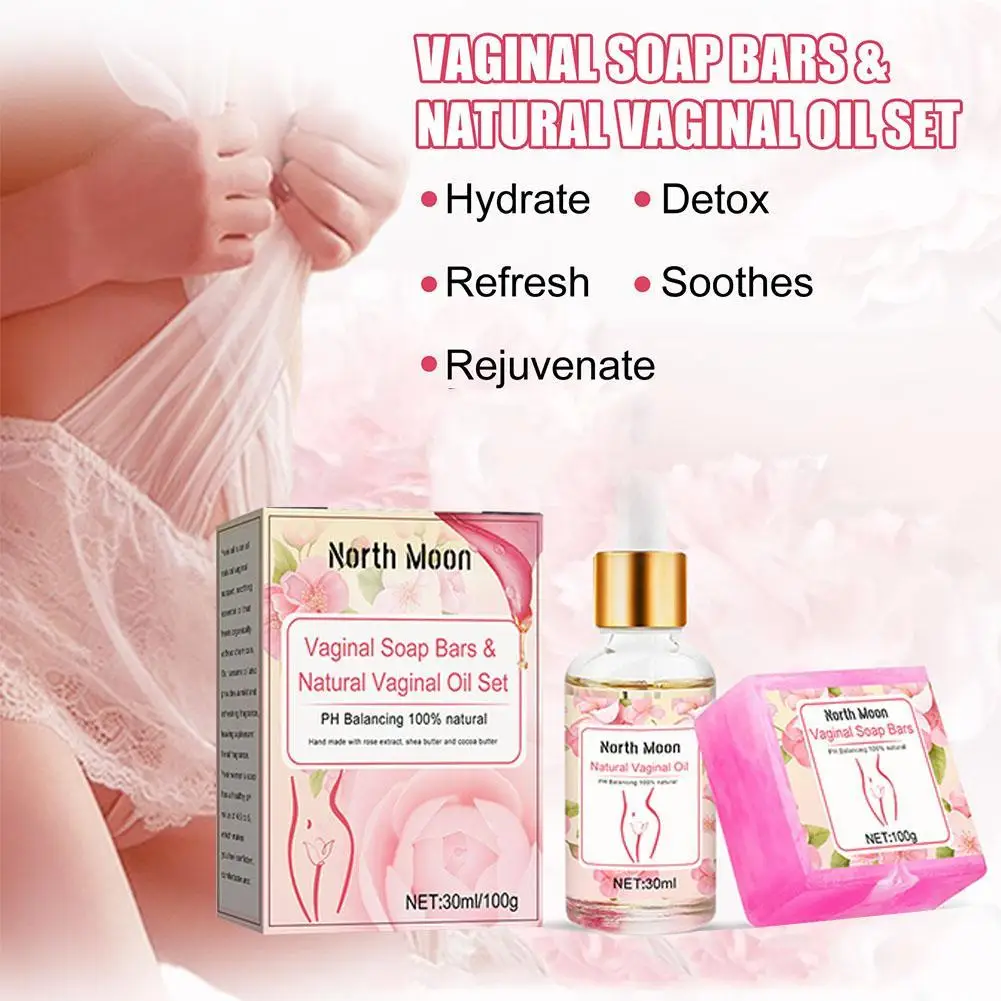 30ml Natural Oil + 100g Vaginal Soap Bar Set For Women Natural Female Private Parts Cleaning Agent Eliminates Odor Beauty Health