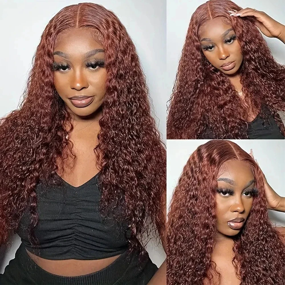 16-30 Inch Reddish Brown Deep Wave Frontal Wig 13X6 HD Lace Frontal Wig Fall Colored Deep Curly 13x4 Lace Front Human Hair Wigs