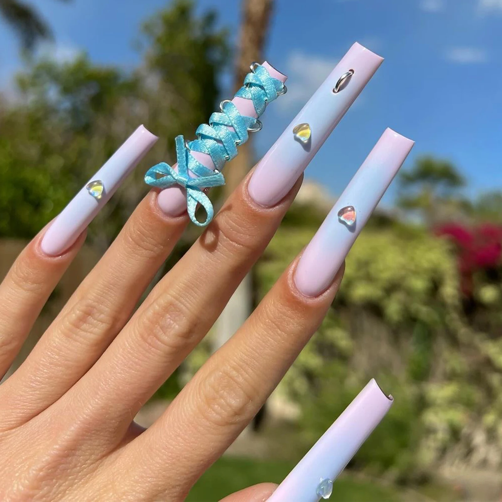 Nails Art Decorations Accessories for Decorative Pink transparent heart Parts Box Kawaii Supplies Professionals Manicure Sets