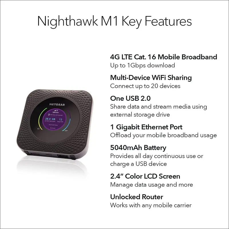 Ons At&t Ontgrendeld Netgear Nighthawk M1 Mr1100 Cat16 150Mbps Hotspot Wifi Router 1a1nas Ondersteuning B1/B2/B3/B4/B5/B7/B12/B29/B30/B66