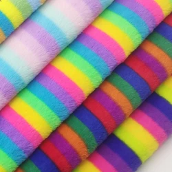 Colorful Striped Rabbit Velvet Plush Fabric - Thick Printed Material for DIY Sewing & Quilting (by Meter)