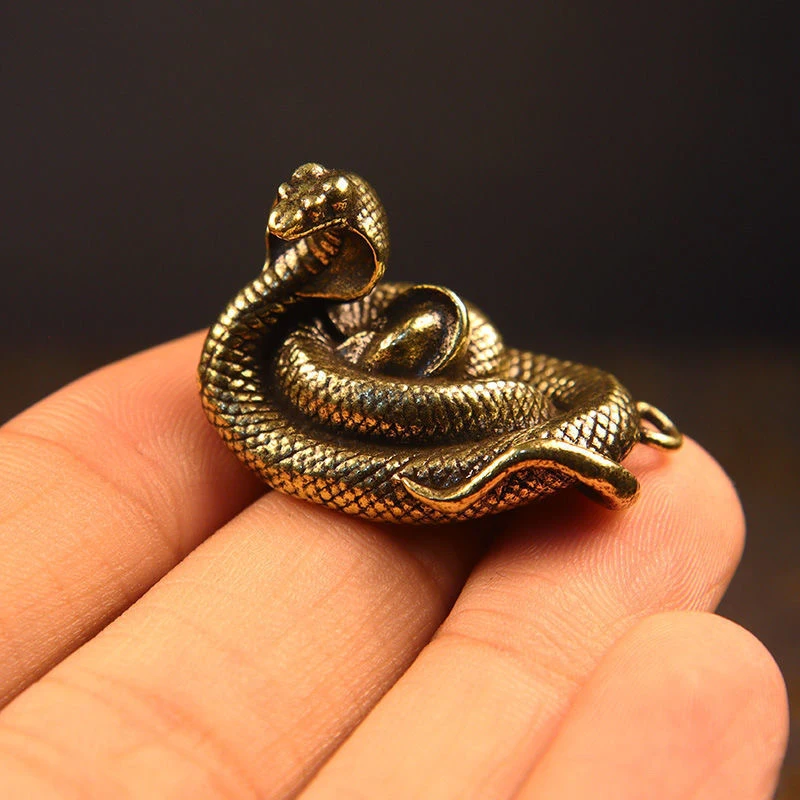 Retro Copper Snake Ornament Decoration Tea Pet Miniatures Antique Animal Figurines Fortune Snake Entangles Yuanbao Pendant