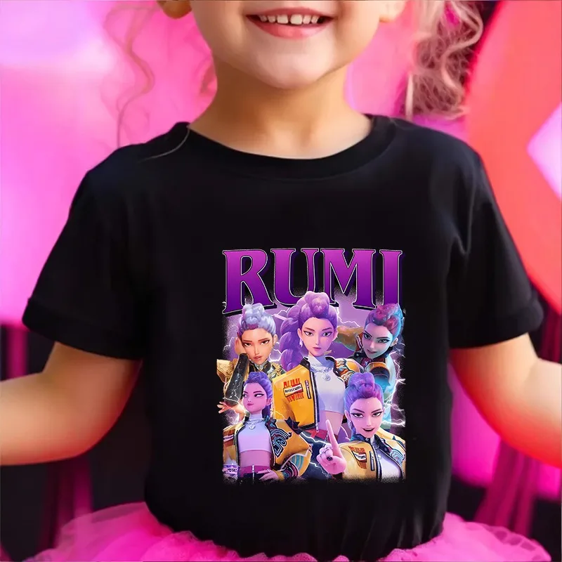 KPop Demon Hunters Children T-shirts Cartoon Printed Figures Tees Anime Short Sleeves Tops Summer Boys Girls Clothes Kids Gift