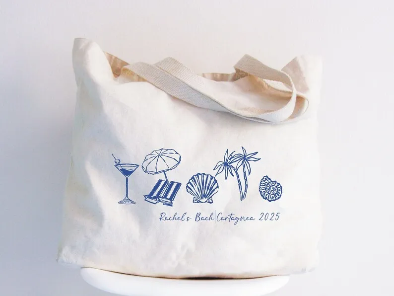 

Custom Coastal Doodle Tote Bag Last Toast on the Coast Destination Wedding Welcome Tote Coastal Bachelorette Brides Party Gifts