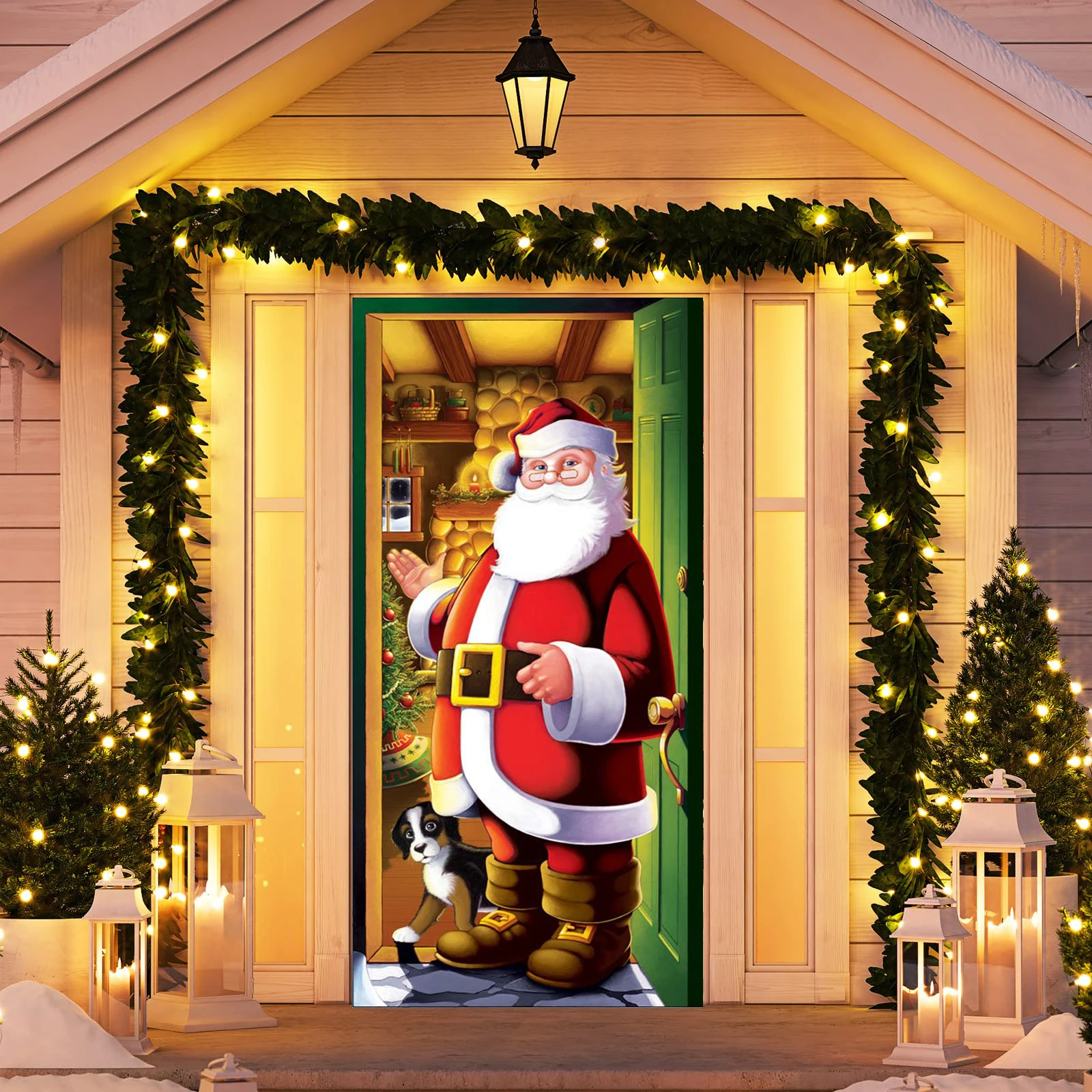 Merry Christmas Decoration Door Curtain Cartoon Santa Snowman Reindeer Home Xmas Hanging Ornament Dream Party Entrance Navidad