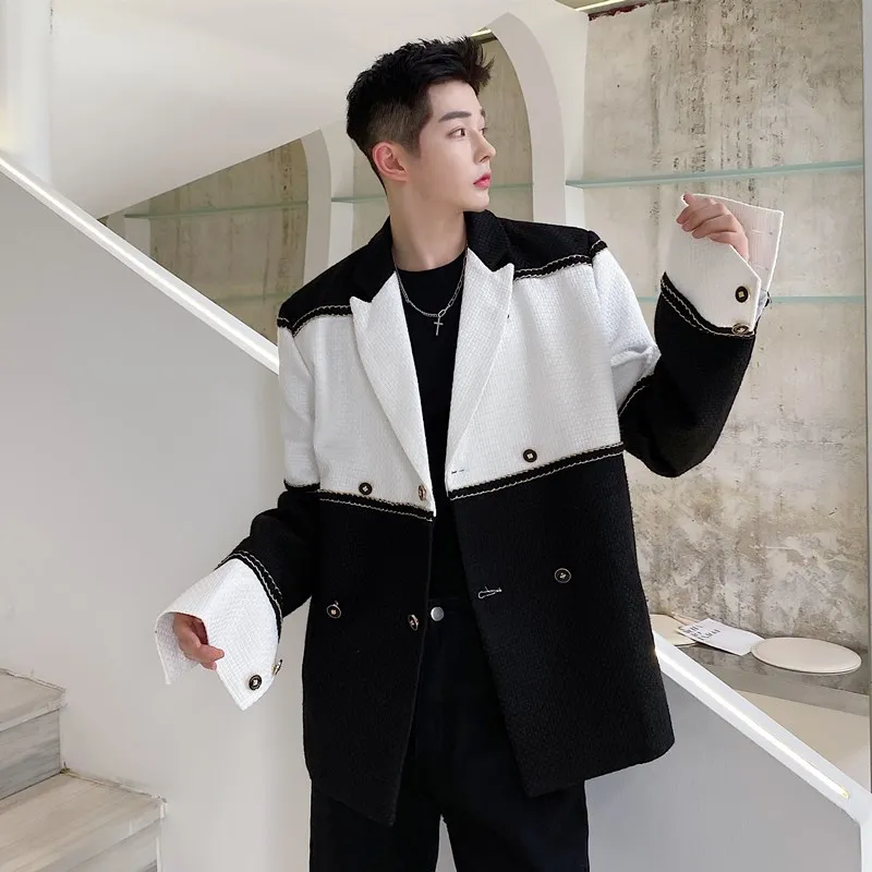 

Повседневный мужской весенне-осенний тюжет, модный лоскутный костюм для отдыха, модный брендовый костюм Ins Little Fraance Sle, тренд