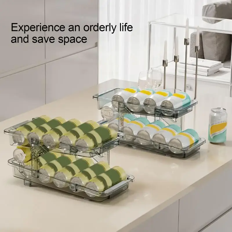 

Fridge Soda Can Organizer Stacking Can Dispensers Expandable Adjustable Automatic Rolling Storage Rack For Juice Beer Yogurt
