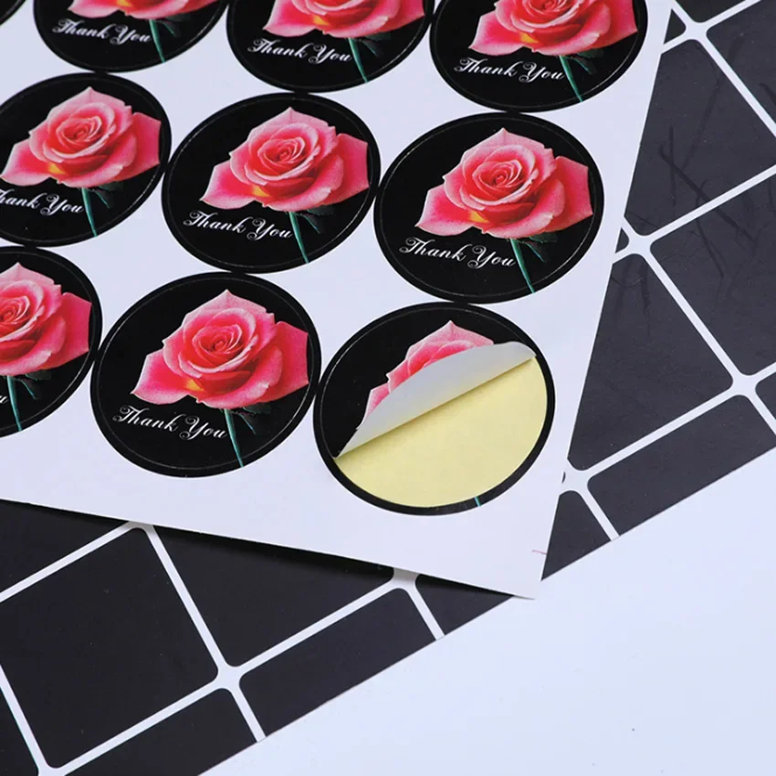 120Pcs Romantic Rose Flower Round Thank you DIY Multi-function  Adhesive Kraft Seal Label Sticker For Gift Cake Baking