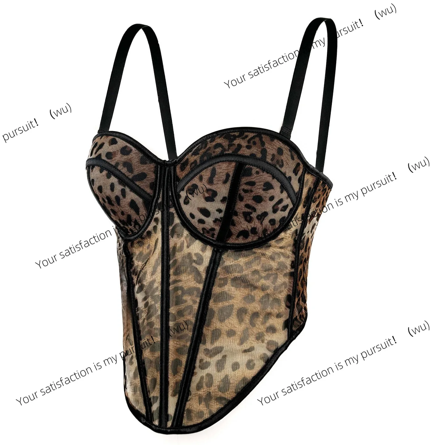 

Sexy leopard print splicing bra, premium sense, mesh lace inside, see-through, fish bone outside.