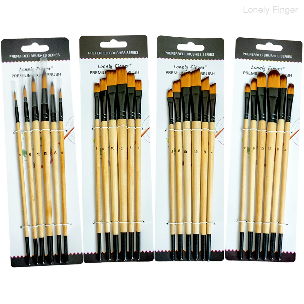 Crafts 5 Kinds All Acrylic Paint Brushes - Professional Flat Angle Filbert and Round Fine Tip Nylon Hair Artist Paintbrushes