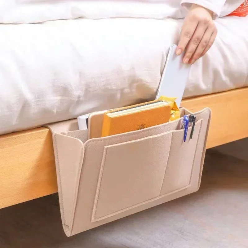 1pc Felt Bedside Storage Organizer Anti-slip Bedside Bag Bed Sofa Side Pouch Hanging Couch Storage Bed Holder Pockets for Sofa