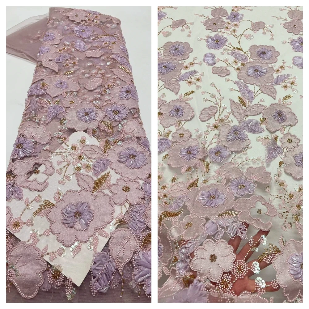 

Wholesale 2026 Elegant African Tulle Embroidery Beaded Lace Fabric, Nigerian Sequins, Wedding Party Dress 5yards