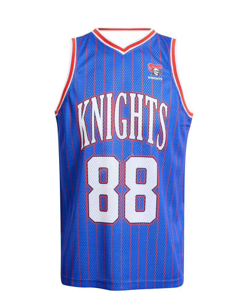Männer Frauen Kinder NRL Knights 88 # Retro Basketball-Tanktop Blau Ärmelloses Trikot Vintage Nadelstreifen Trainings-Fan-Sport-Tanktop – Detail 3