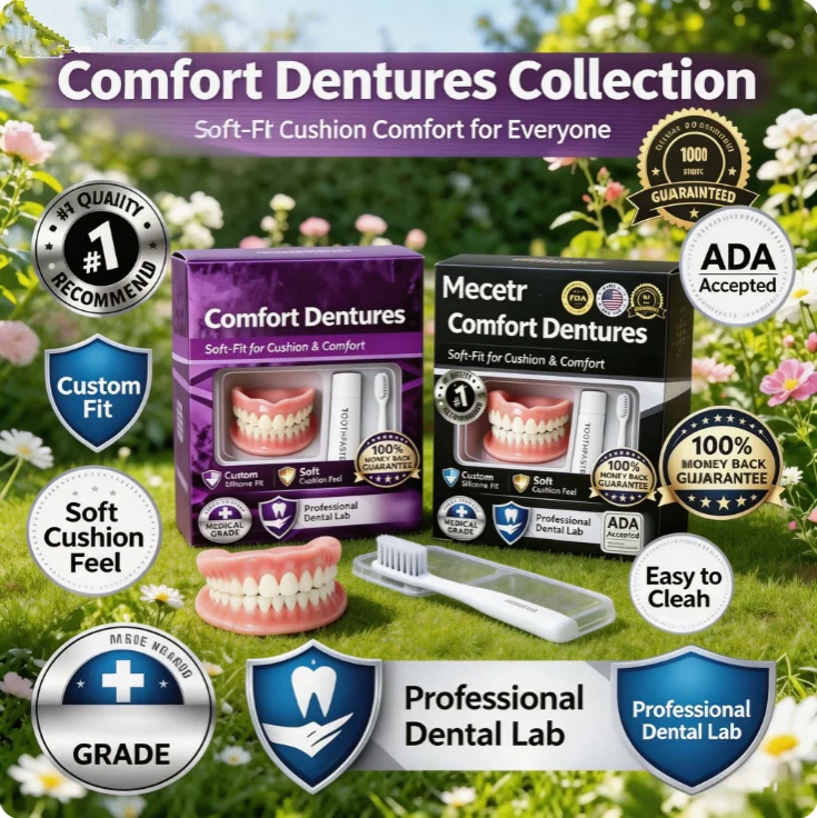Soft Silicone Instant Smile Full Denture Kit Comfortable Fit Upper Lower Decorative Teeth Covers Cosmetic Oral Accessory