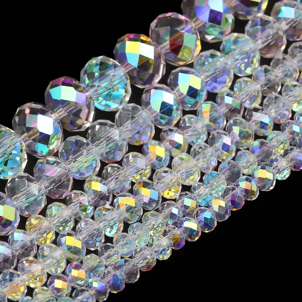 Glass Beads Loose Beads White AB 3/4/6/8/10mm Jewelry Beads Transparent Handmade Crafts Faceted Spacer Beads