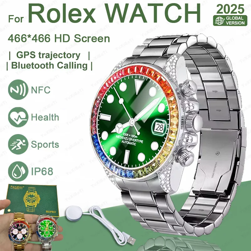 New For Rolex RI PRO Smart Watch Men AMOLED HD Outdoor Sports NFC GPS Compass Heart rate Waterproof Bluetooth Call Smartwatches