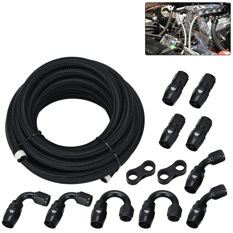 

5M AN6 Fuel Hose Oil Gas Cooler Hose Line Pipe Tube Nylon Stainless Steel Braided Universal