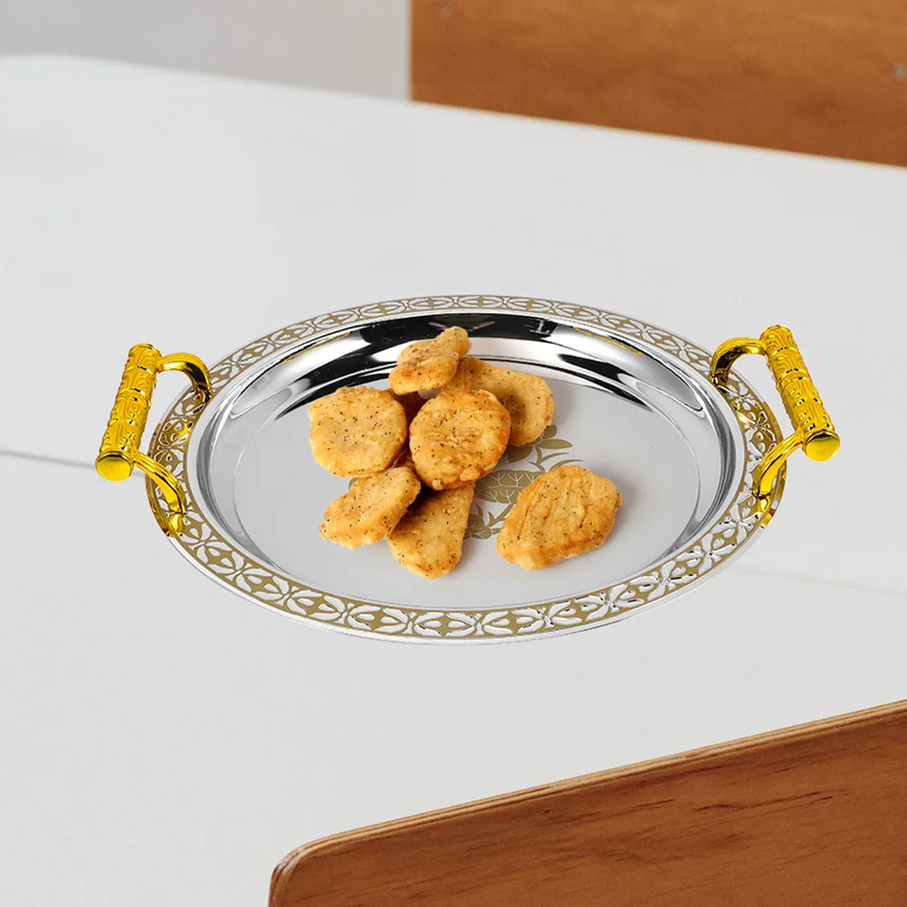 

Stainless Steel Golden Design Tray for Snacks Fruits Nuts Storage Serving Dish Ideal for Dining Table Vanity Jewelry Organizer