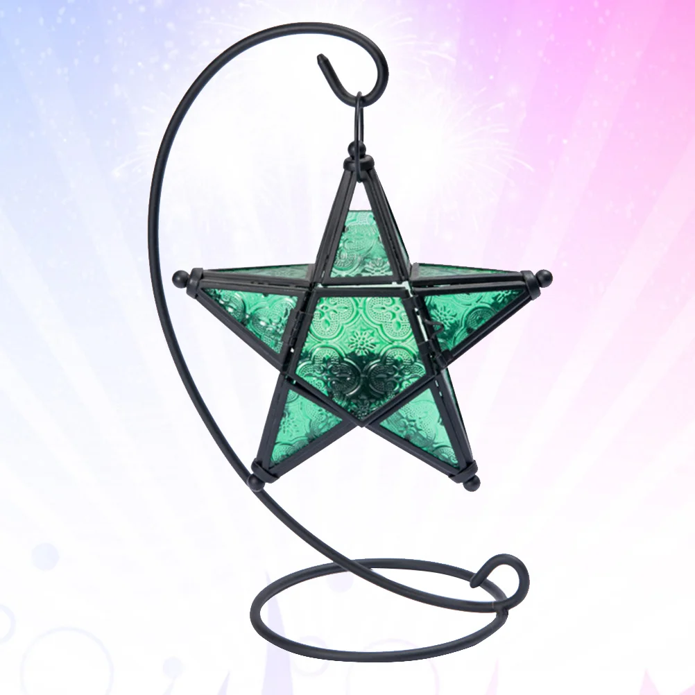 

Green Iron Holder with Glass Pentagram Design Aromatherapy Essential Oil Burner Decorative Candlestick for Living Room