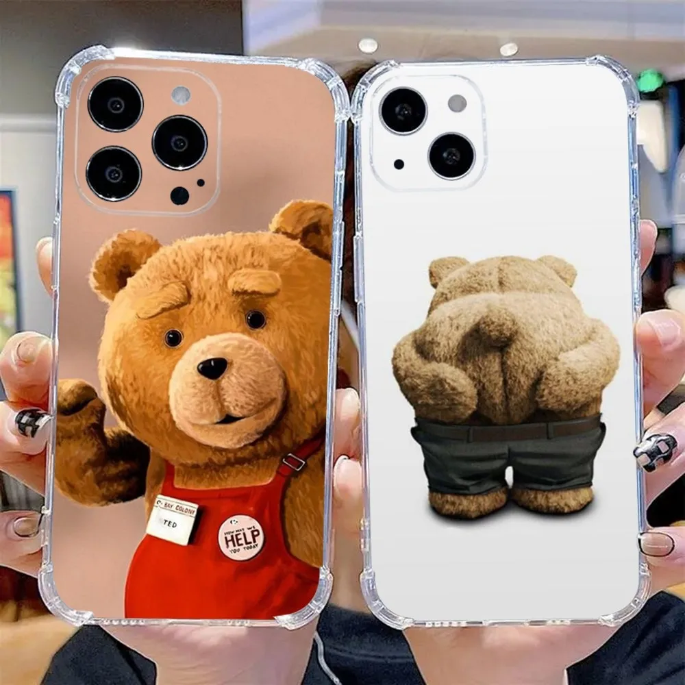 Cute T-Teds Bear Phone Case For iPhone 15,14,13,12,11 Plus,Pro,Max,XR,XS,X,7,8 Plus,SE,Mini Transparent Silicone Soft