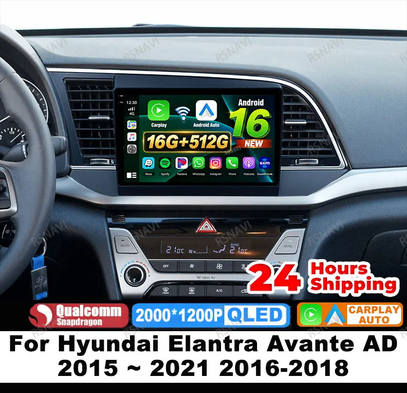 Car Radio Android 16 For Hyundai Elantra Avante AD 2015 ~ 2021 2016-2018 GPS Viedo Player Wireless Carplay Auto 4G LTE Autoradio