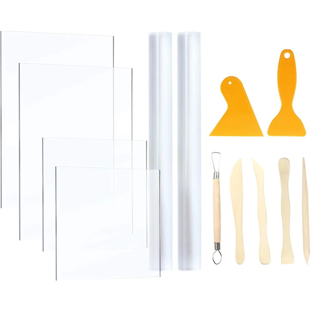 2PCS Acrylic Clay Rollers With 4PCS Acrylic Sheet Backing Boards, Craft Tools Kit For DIY Crafting Shaping And Sculpting