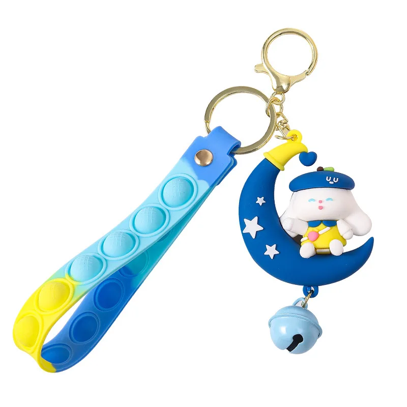 Minso  Cartoon moon, little rabbit keychain, car pendant, cool and cute bag, key chain, hanging decoration, small gift