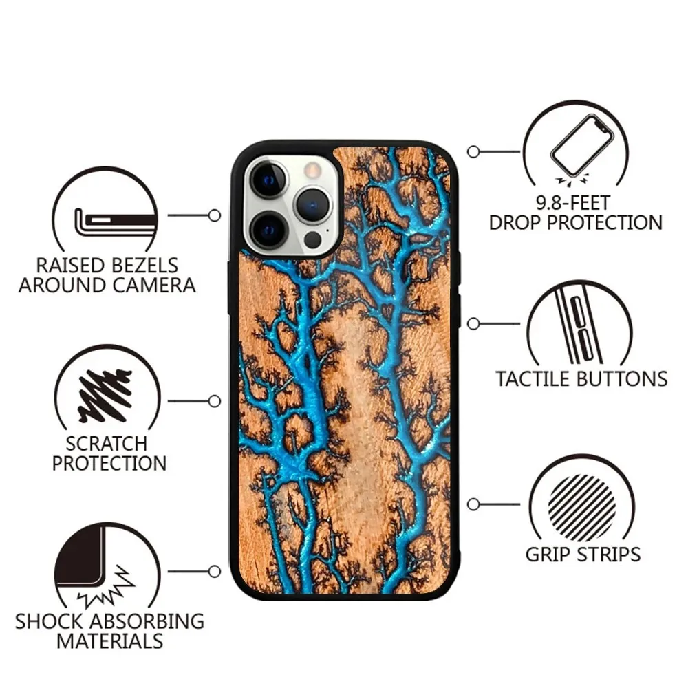 Hybrid Wood Resin Phone Case For iPhone 15,14,13,12,11,Plus,Pro,Max Mini Magsafe Magnetic Wireless Charging