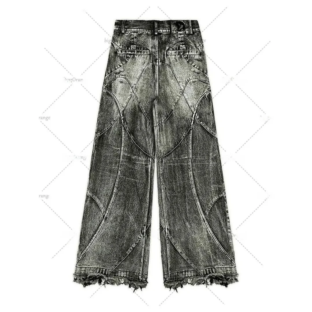 

Retro Waed Straight Leg Men's Jeans Gothic Street Sle Long Trousers Cotton Stretch Denim Autumn Faion Casual Pants