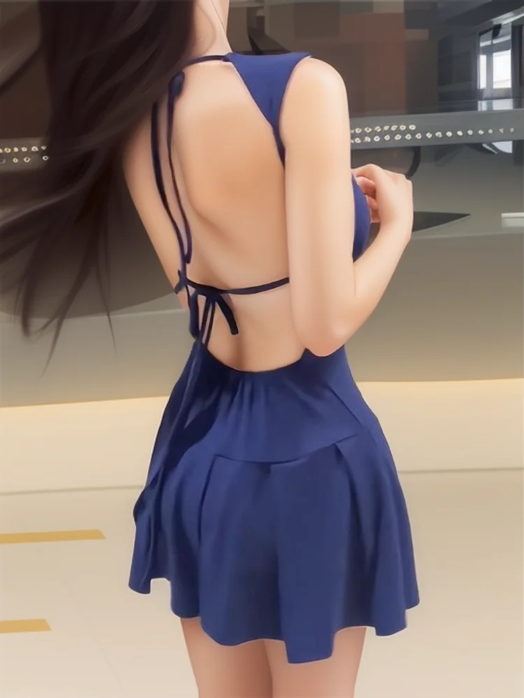 Summer Sexy Mini Dress Women 2024 Club Party New Y2K Backless Lace Up Slim Fit Spicy Girl Pleated Dresses A-line short Skirt