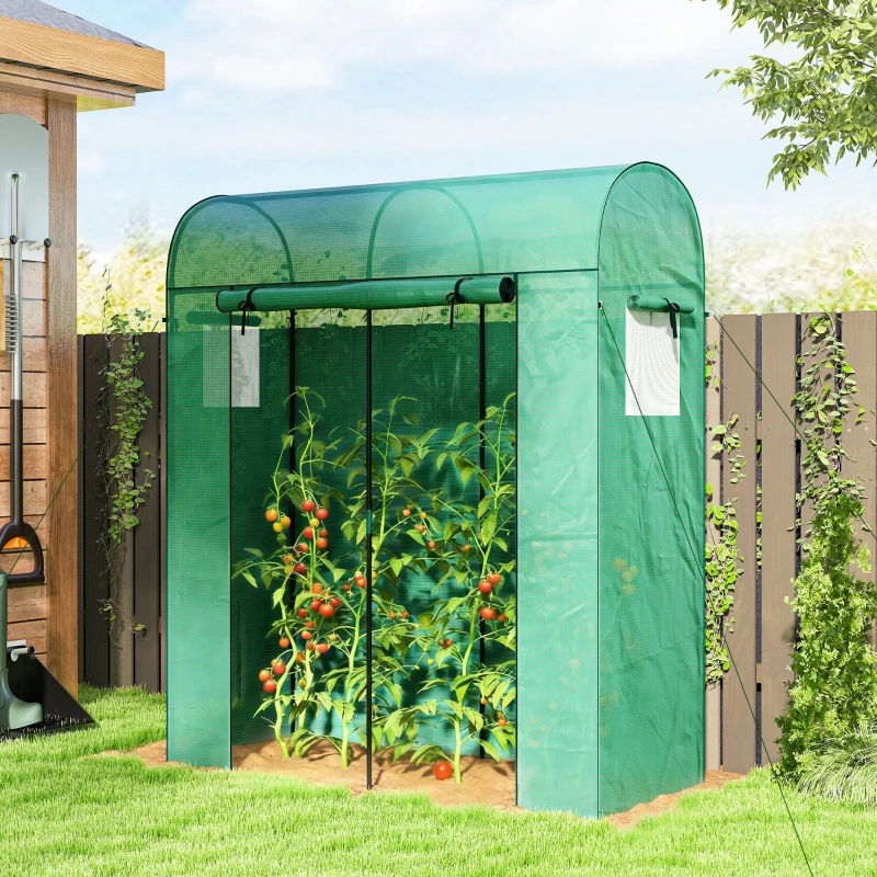 Serre à tomates en polyéthylène imperméable et résistant aux UV avec porte enroulable et fenêtres en maille - Toit arqué, structure en acier robuste, montage sans outils pour jardin ou balcon - Vert