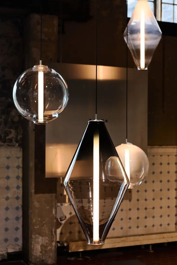 

Simplicity Grey Glass Pendant Lights for Bedside Table Living Dining Room Clear Glass Ball Chandelier Bomma Lighting Nordic