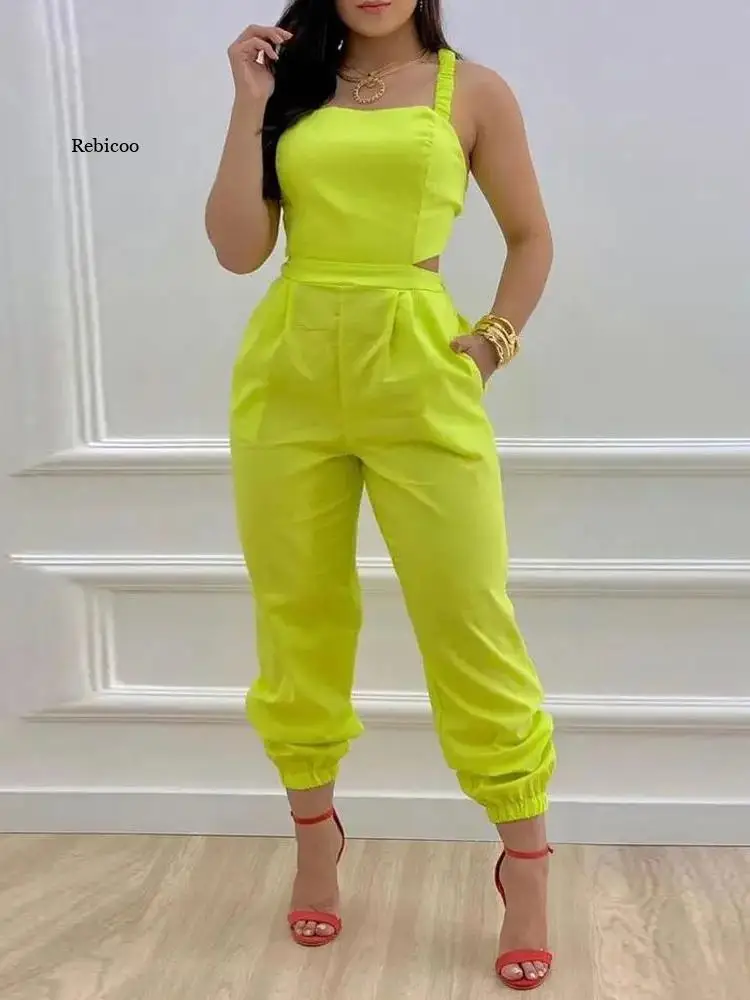 Jumpsuits for Women 2022 Solid Sleeveless Pocket Simple Backless Sweet Ladies Bodysuits Sexy Loungewear Streetwear Dropshipping