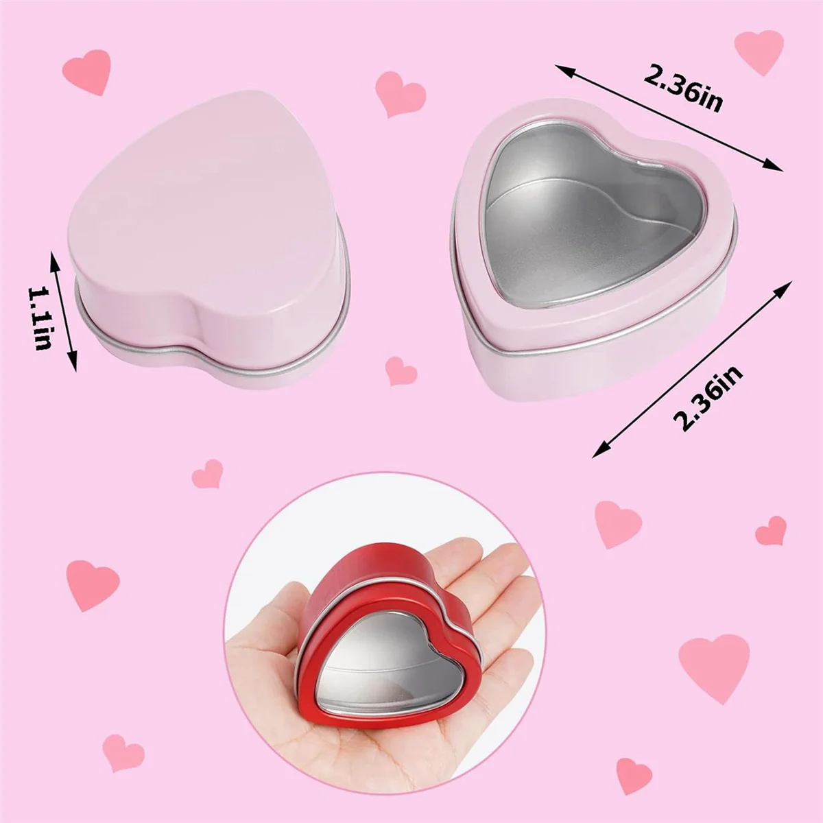 12Pack Heart Shaped Metal Tins with Lid Valentine's Day Candle Tins for Making Candles 2Oz Candle Tins with Lids